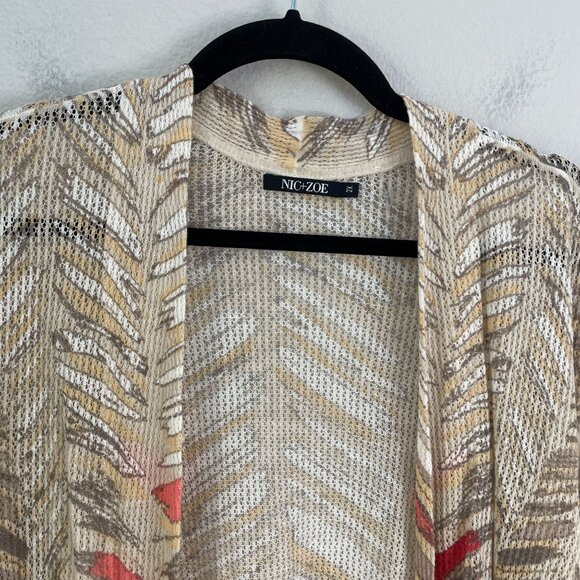 Nic+Zoe Plus 2X Boho Chevron Knit Linen Blend Open Cardigan Earth Tones - Picture 9 of 11